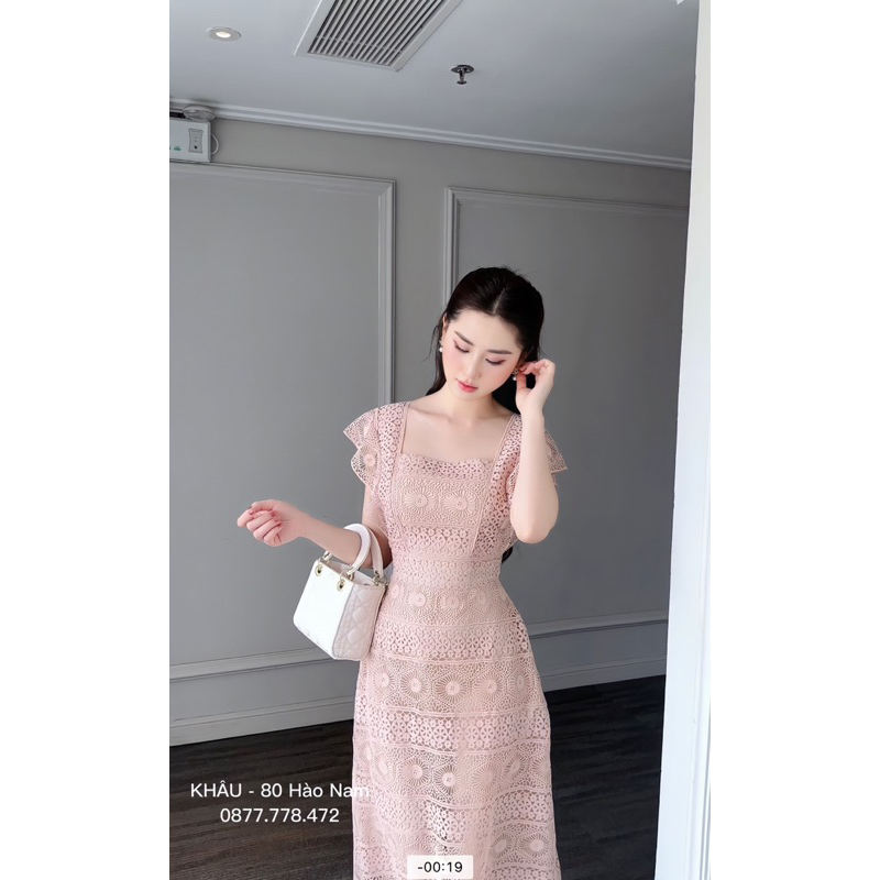 Đầm ren thiết kế sang chảnh  ren chờm vai họa tiết  Ren đồng xu nude