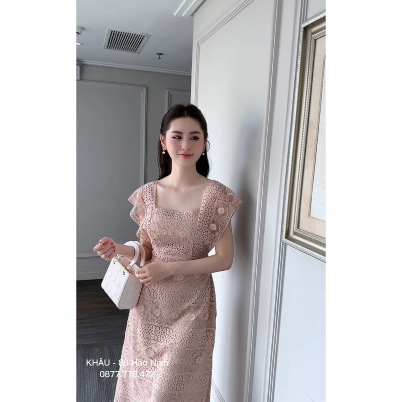 Đầm ren thiết kế sang chảnh  ren chờm vai họa tiết  Ren đồng xu nude