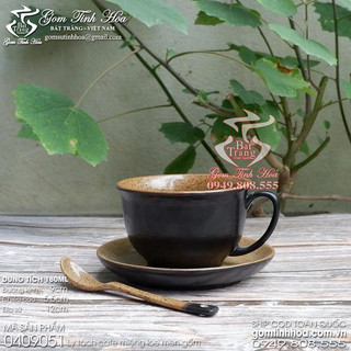 Ly tách sứ uống trà cafe 180ml men đen lòng gốm phong cách Nhật Bản