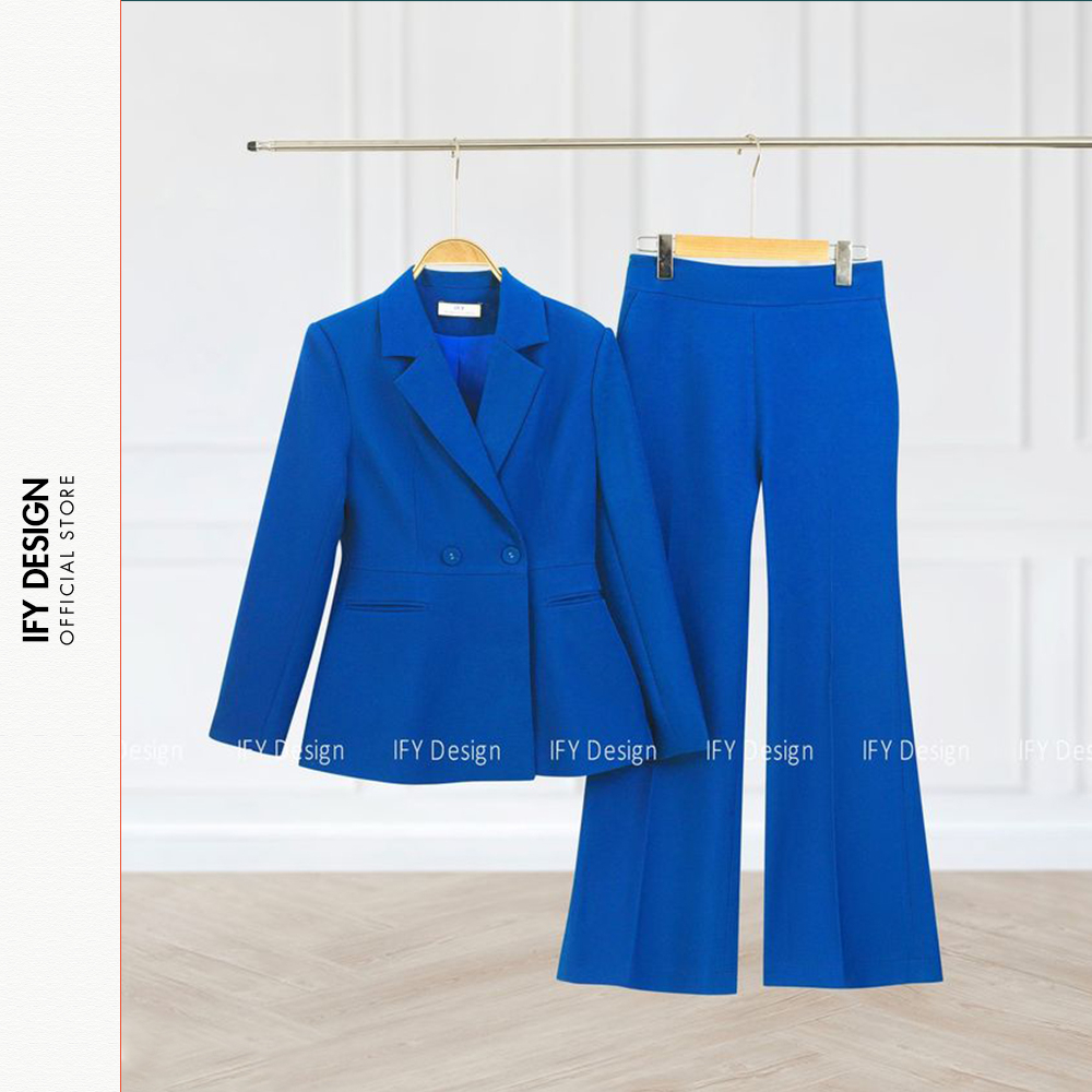 Set áo vest nữ cao cấp dáng ôm phối 2 khuy túi trước, quần ống vẩy thương hiệu IFY DESIGN - AO0088 QU0082