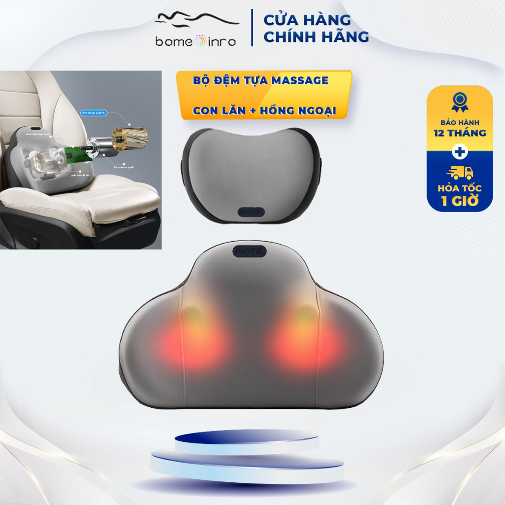 Bộ Gối Và Đệm Tựa Con Lăn Massage Hồng Ngoại, Cao Su Non Thư Giãn dùng cho ÔTô-Văn Phòng, Giảm Đau Mỏi Khi Ngồi Lâu