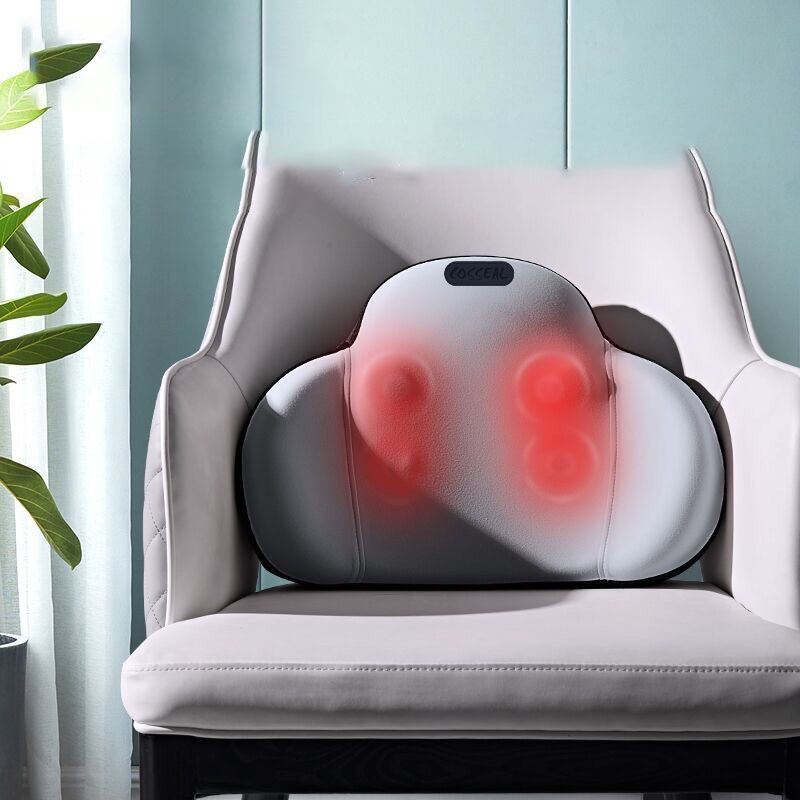 Đệm Tựa Massage Con Lăn + Hồng Ngoại, 4 Động Cơ, Cao Su Non Thư Giãn dùng cho ÔTô-Văn Phòng, Giảm Đau Mỏi Khi Ngồi Lâu