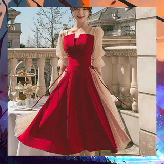 Đầm nữ dự tiệc phối lưới kim sa cột nơ eo có mút ngực - thời trang dressery store