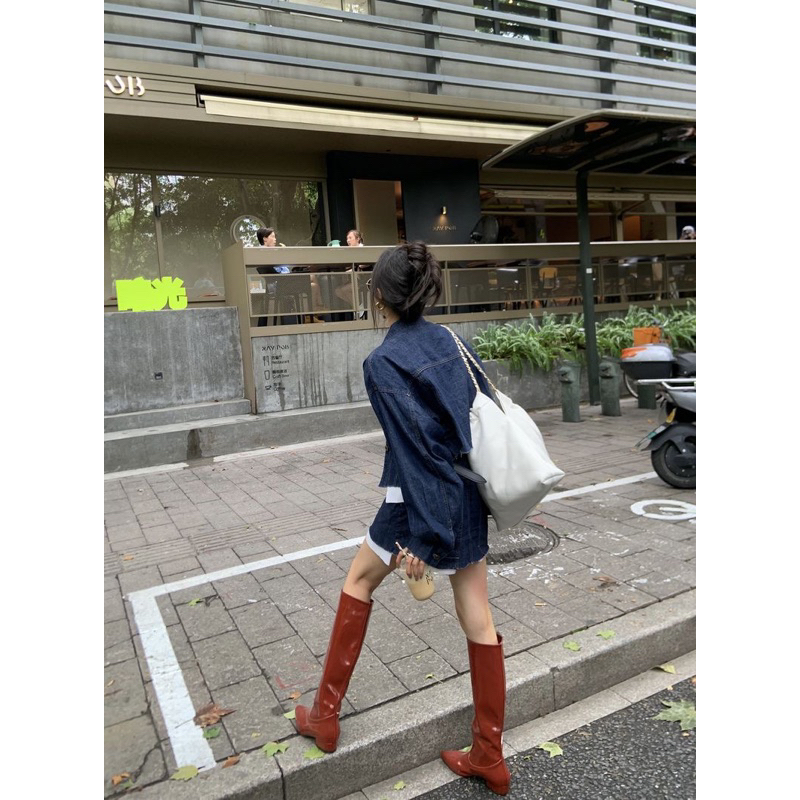 Set áo khoác và chân váy jean denim phối viền rách sơ mi retro cá tính vintage hot ulzzang