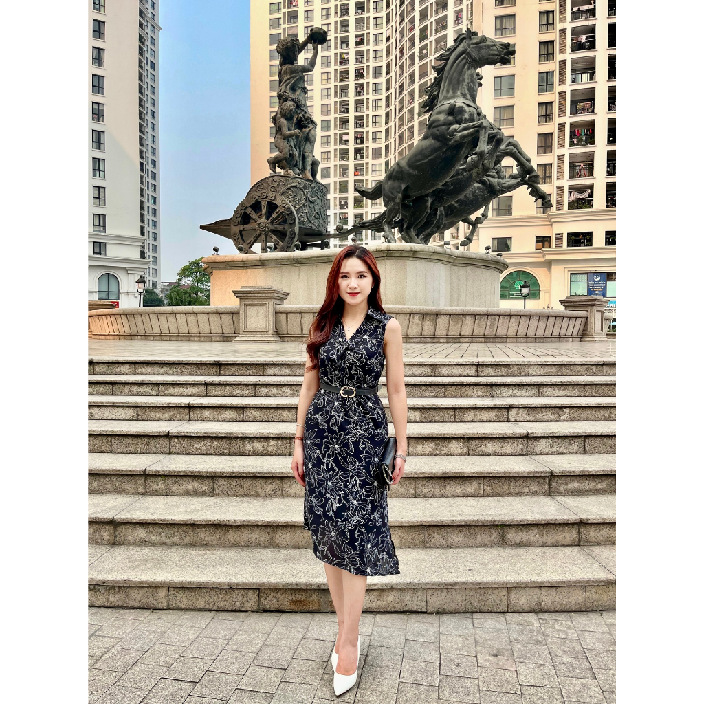 Đầm suông Fiona vạt xéo cổ tim nhún ngực F450065