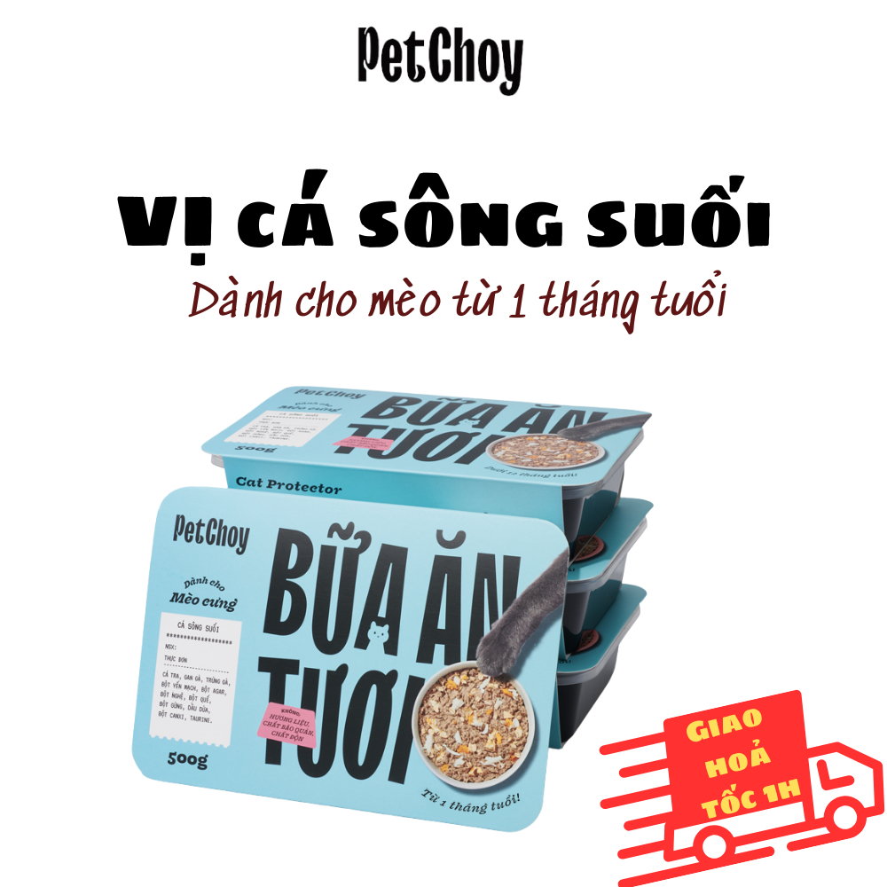 Pate tươi PETCHOY cho mèo từ 1 tháng tuổi vị "CÁ SÔNG SUỐI" 500gram