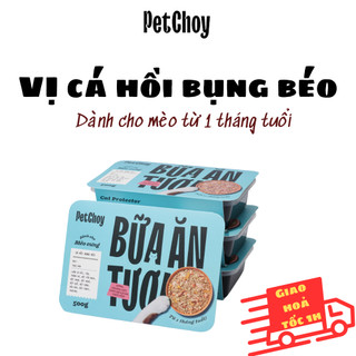 Pate tươi petchoy cho mèo từ 1 tháng tuổi vị "cá hồi bụng béo" 500gram