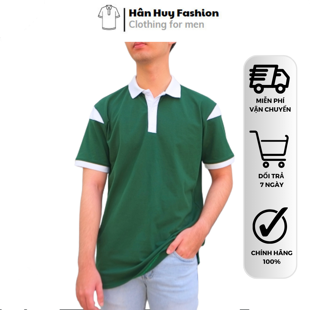 Áo Polo nam vải cá sấu cotton phối sọc vai, nam tính, thanh lịch, sang trọng - hanhuyfashion
