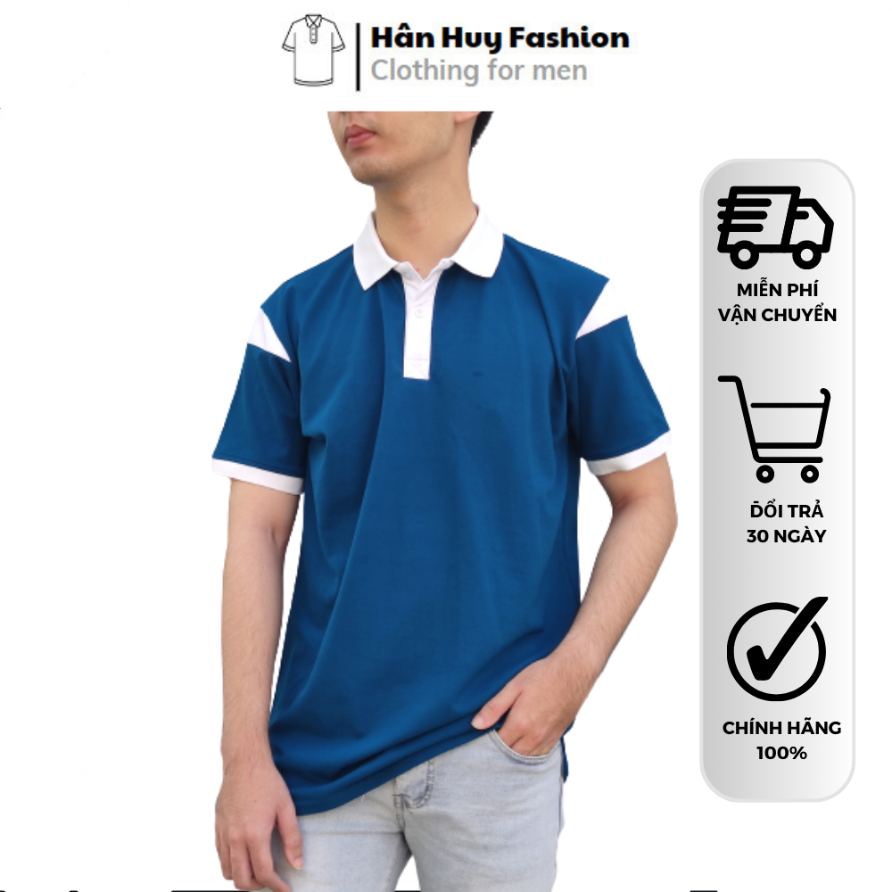Áo Polo nam vải cá sấu cotton phối sọc vai, nam tính, thanh lịch, sang trọng - hanhuyfashion