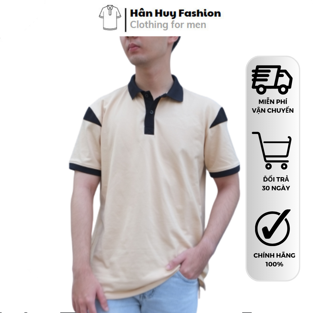 Áo Polo nam vải cá sấu cotton phối sọc vai, nam tính, thanh lịch, sang trọng - hanhuyfashion