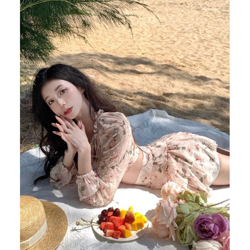SET CROP HOA KHOÉT LƯNG CHÂN VÁY