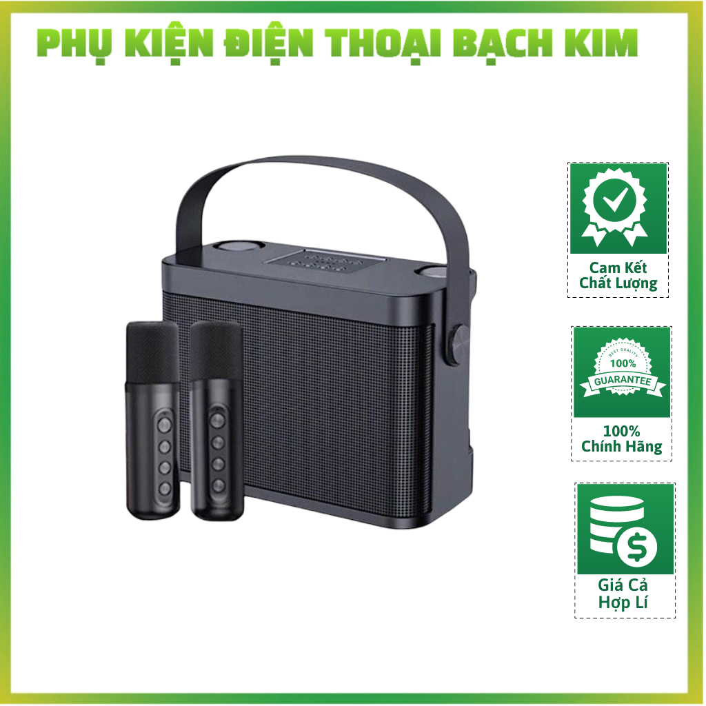 Loa karaoke YS-219 có 2 micro không dây kiêm Bluetooth Thẻ nhớ TF USB cổng AUX 3.5 nhỏ gọn