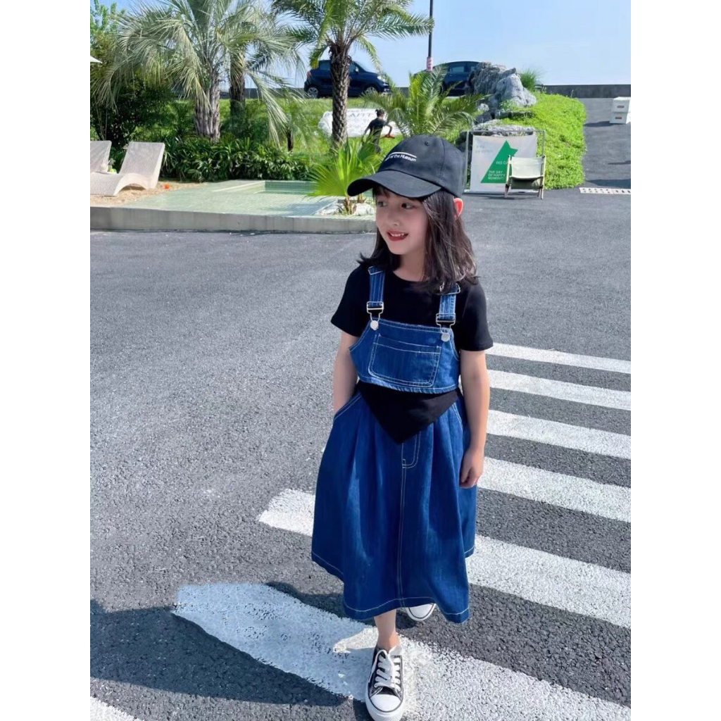 Set Váy Đầm Jean / Bò Bé Gái Ba Chi Tiết Violet Dresser