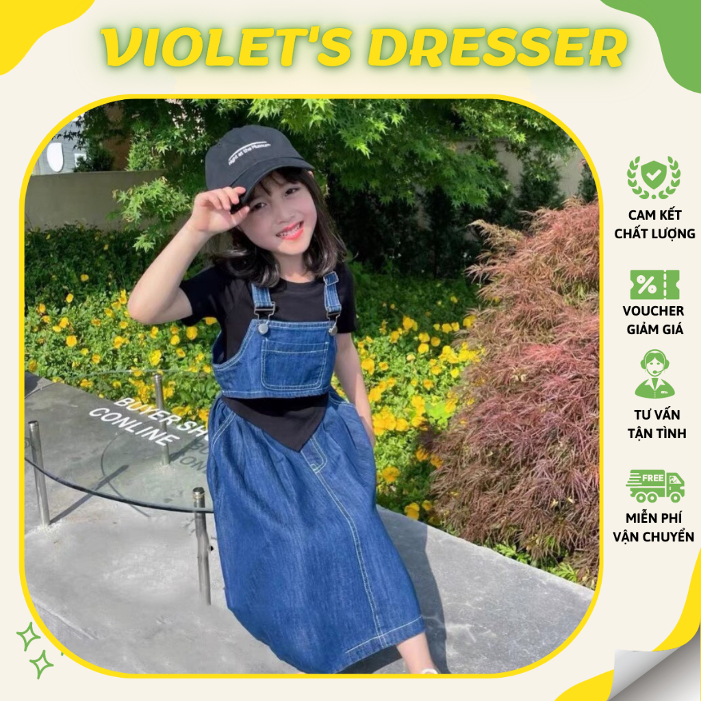 Bộ Váy Đầm Cho Bé Gái Kèm Áo Phông Hai Màu Violet Dresser