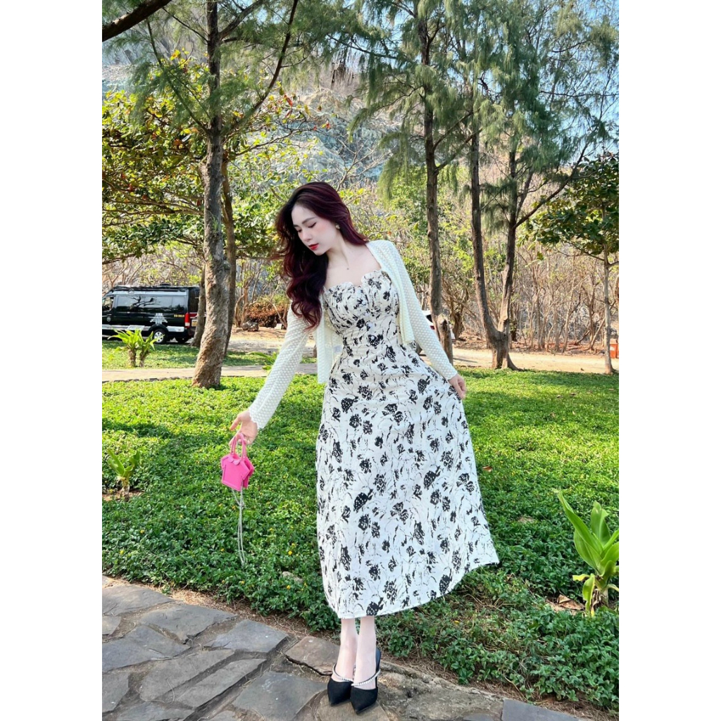 Sét váy nữ 2 món đi biển,đầm hoa nhí 2 dây dáng dài kèm khoát lưới siêu xinh,thời trang hè cho ngàng xinh xĩu