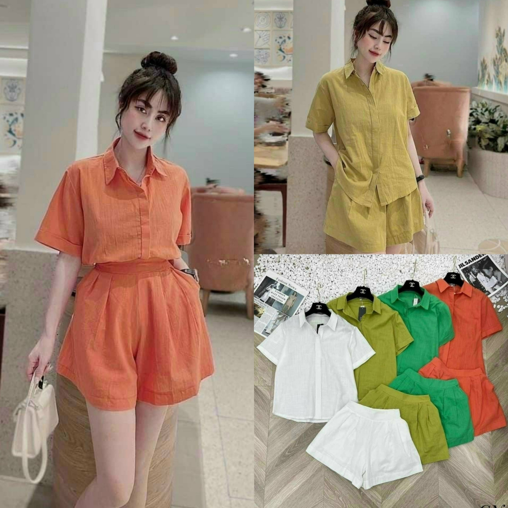 Set bộ áo sơ mi ngắn tay và quần đùi form rộng siêu đáng yêu phù hợp mặc nhà, đi chơi, đi dạo