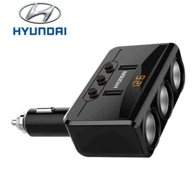 Bộ chia tẩu sạc ô tô 3 cổng, 2 cổng đa năng Hyundai kèm 2 cổng USB - thiết bị đồ chơi ô tô