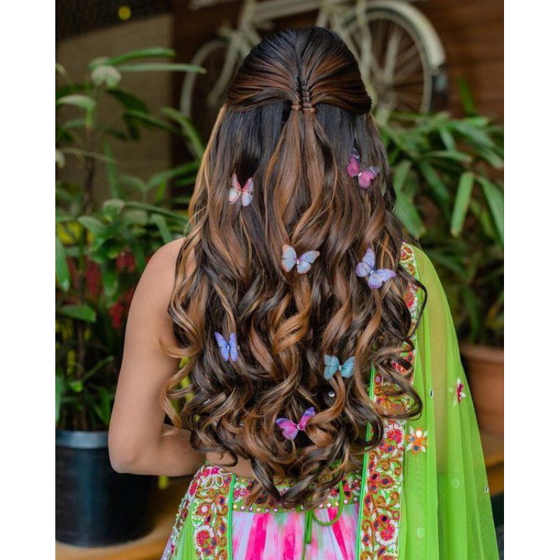 Set 50 con bướm voan 2 lớp đính đá trang trí bướm vải bướm lụa