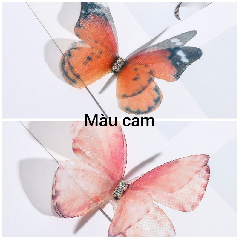 Set 50 con bướm voan 2 lớp đính đá trang trí bướm vải bướm lụa