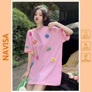Áo thun nữ tay lỡ form rộng chất cotton khô 3158 nơ nhỏ siêu cute phong cách hàn quốc navisa m891