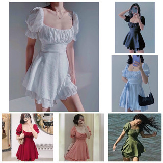 Đầm váy freesize trễ vai cổ nhúng dự tiệc 6 màu