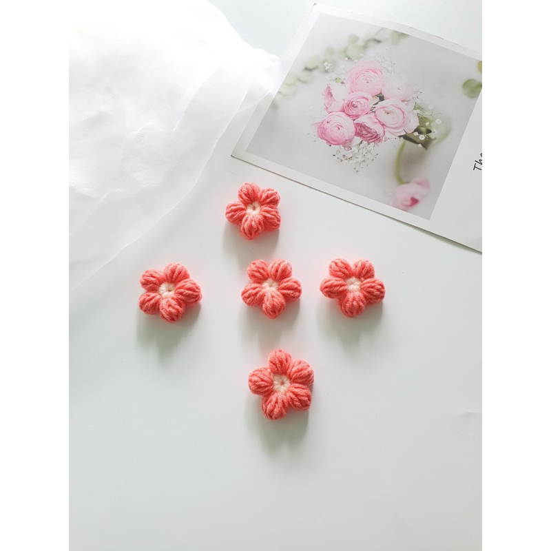 Hoa len handmade trang trí túi/váy/áo…🌸Set 5 hoa len handmade nhiều màu🌸