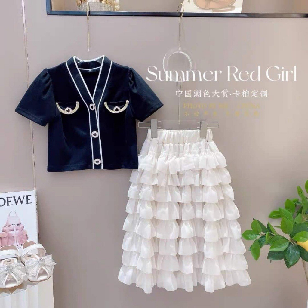 Set Áo Cộc Tay Mix Chân Váy Voan Xếp Tầng Phong Cách Tiểu Thư - LittlekidsT