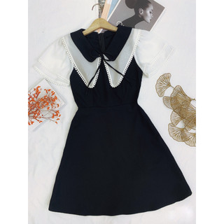 Đầm Bigsize Nữ Mập Fashion Đầm Bigsize Đầm Đen Phối Tơ Trắng Kem Thiết Kế Thanh Lịch Đủ Size 50-90kg DA0022