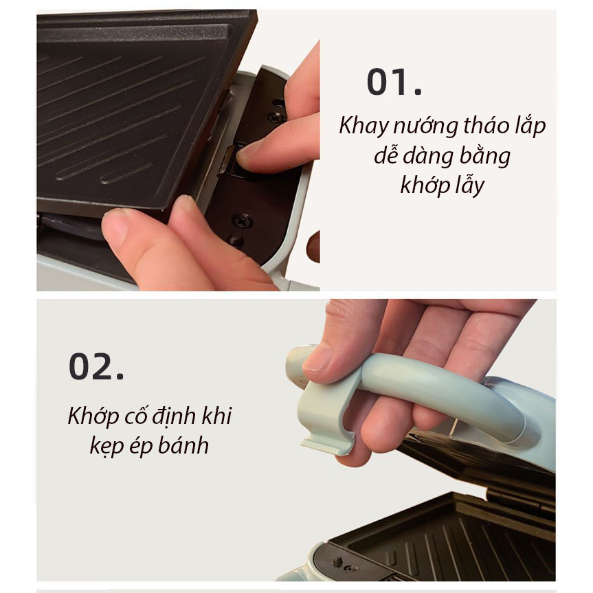 Máy Kẹp Ép Bánh Mì Làm Sandwich - Máy Làm Bánh Đa Năng Tiện Dụng Công Suất 600W - BH 6 Tháng