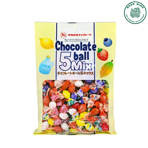 Kẹo socola vị hoa quả tổng hợp Takaoka Chocolate Ball 5 Mix 155g