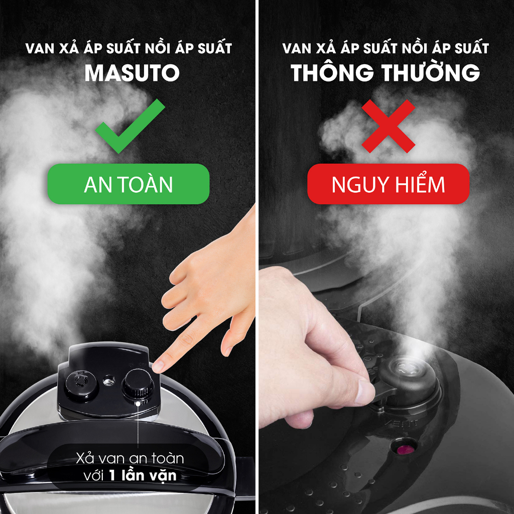 Nồi áp suất điện Masuto 6L van xả đôi tự động điều khiển cảm ứng 1 chạm phiên bản nâng cấp 2022 VOUCHER 100K