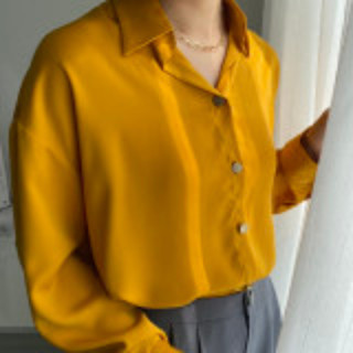 Áo sơ mi lụa nữ đẹp kiểu công sở KHÀN form rộng tay dài freesize màu vàng