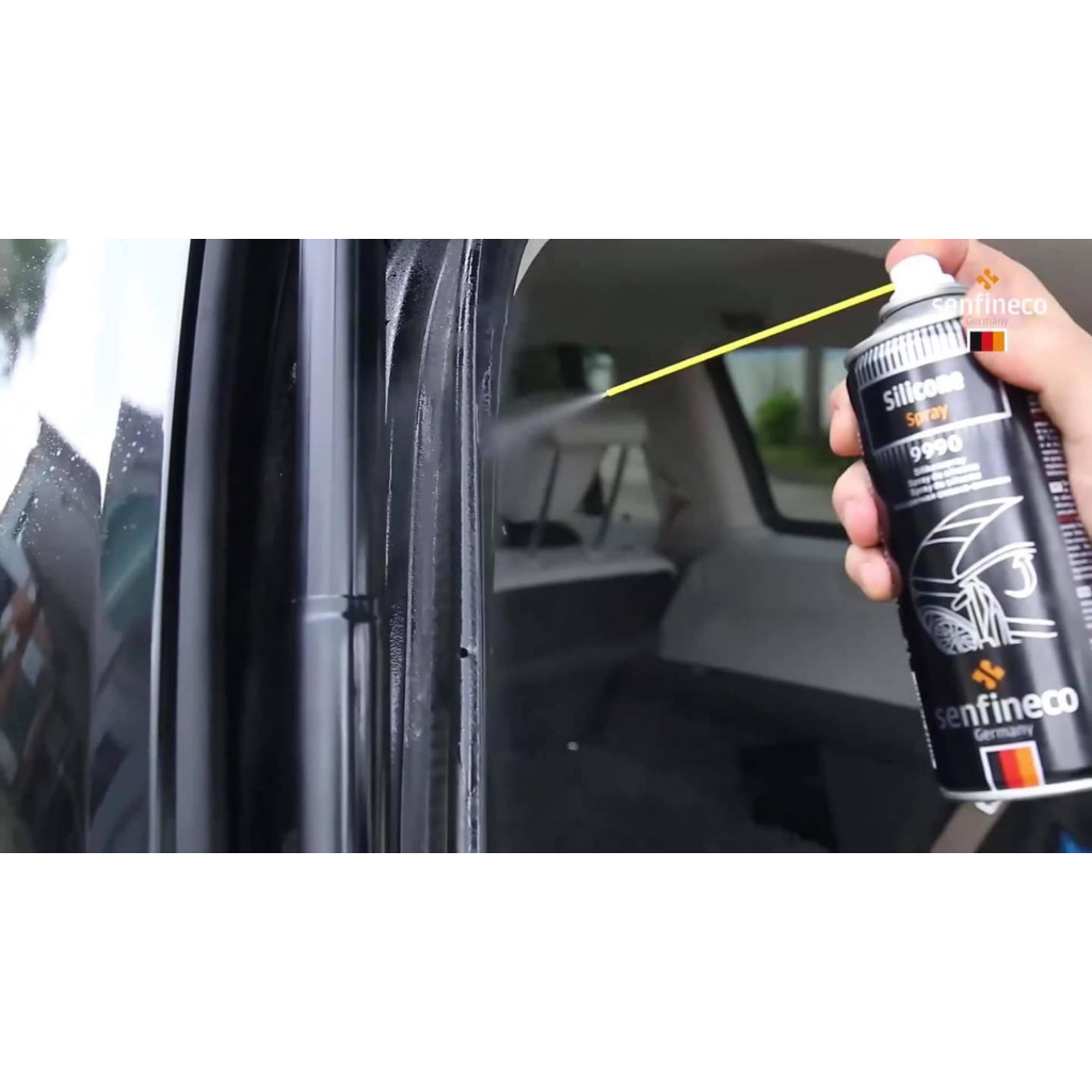 Xịt dưỡng gioăng cao su bôi trơn gioăng, chống kẹt cửa kính ô tô Senfineco 9990 Silicon Spray dung tích 450ml