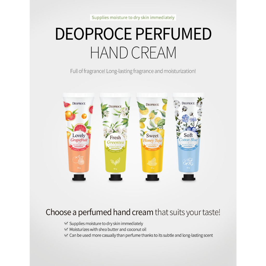 Kem dưỡng da Tay & Chân Mềm mịn & Thơm mát Deoproce Fresh Green Tea Perfumed Hand Cream 50g