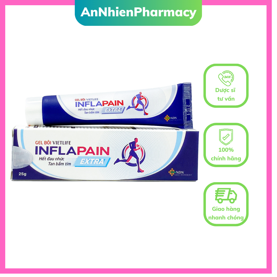 [Chính Hãng] Vietlife Inflapain Gel bôi Extra 25g hỗ trợ tan máu bầm - giảm sưng, phù nề - giảm đau nhức