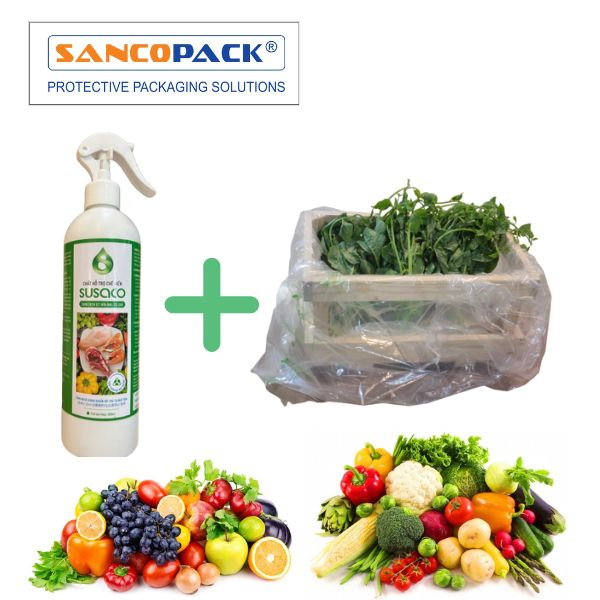 Combo Chai nước sinh học xịt rửa khử trùng thực phẩm rau củ trái cây SUSACO 500ml và Túi Map KIF Bảo Quản Rau Trái cây