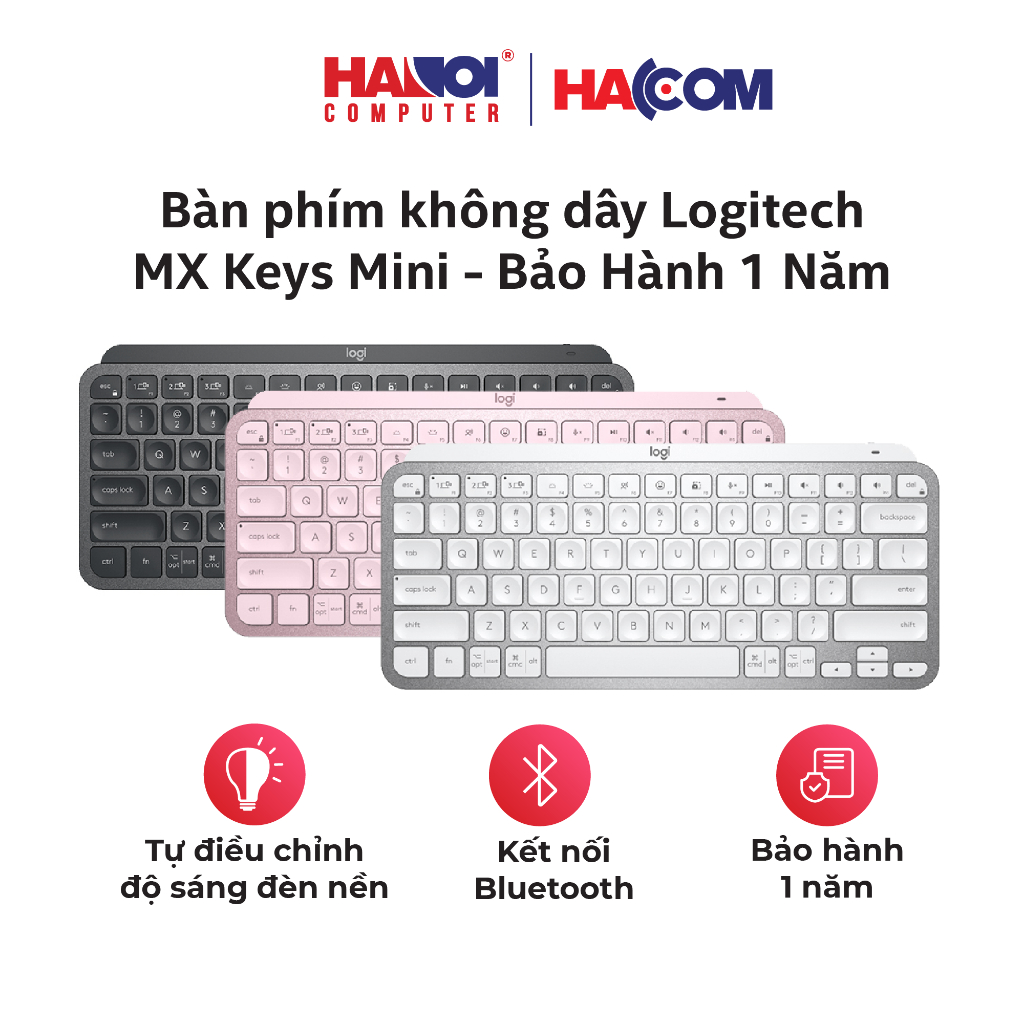 Bàn phím không dây Logitech MX Keys Mini, thiết kế siêu gọn, pin sạc cổng USB-C