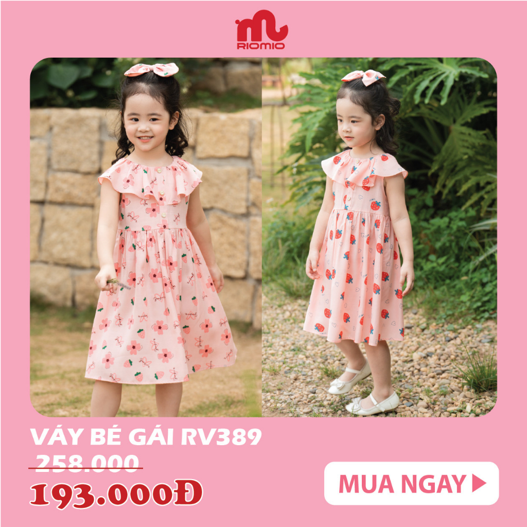 Váy thô hoa bé gái Riomio họa tiết cổ vai chờm 3,4,5,6,7,8,9 tuổi mềm mại dễ thương đi chơi dã ngoại RV389