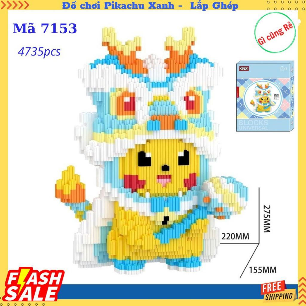 Đồ chơi lắp ghép PIKACHU Mũ Lân - Mô hình lắp ghép Pikachu Đầu mũ lân  - Cao 27cm "Linhlinh29219"