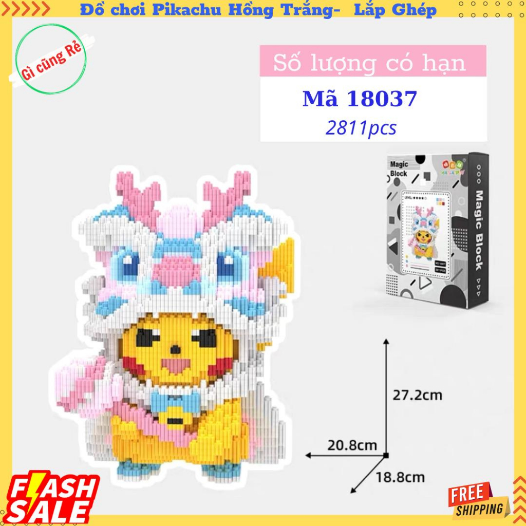 Đồ chơi lắp ghép PIKACHU Mũ Lân - Mô hình lắp ghép Pikachu Đầu mũ lân  - Cao 27cm "Linhlinh29219"