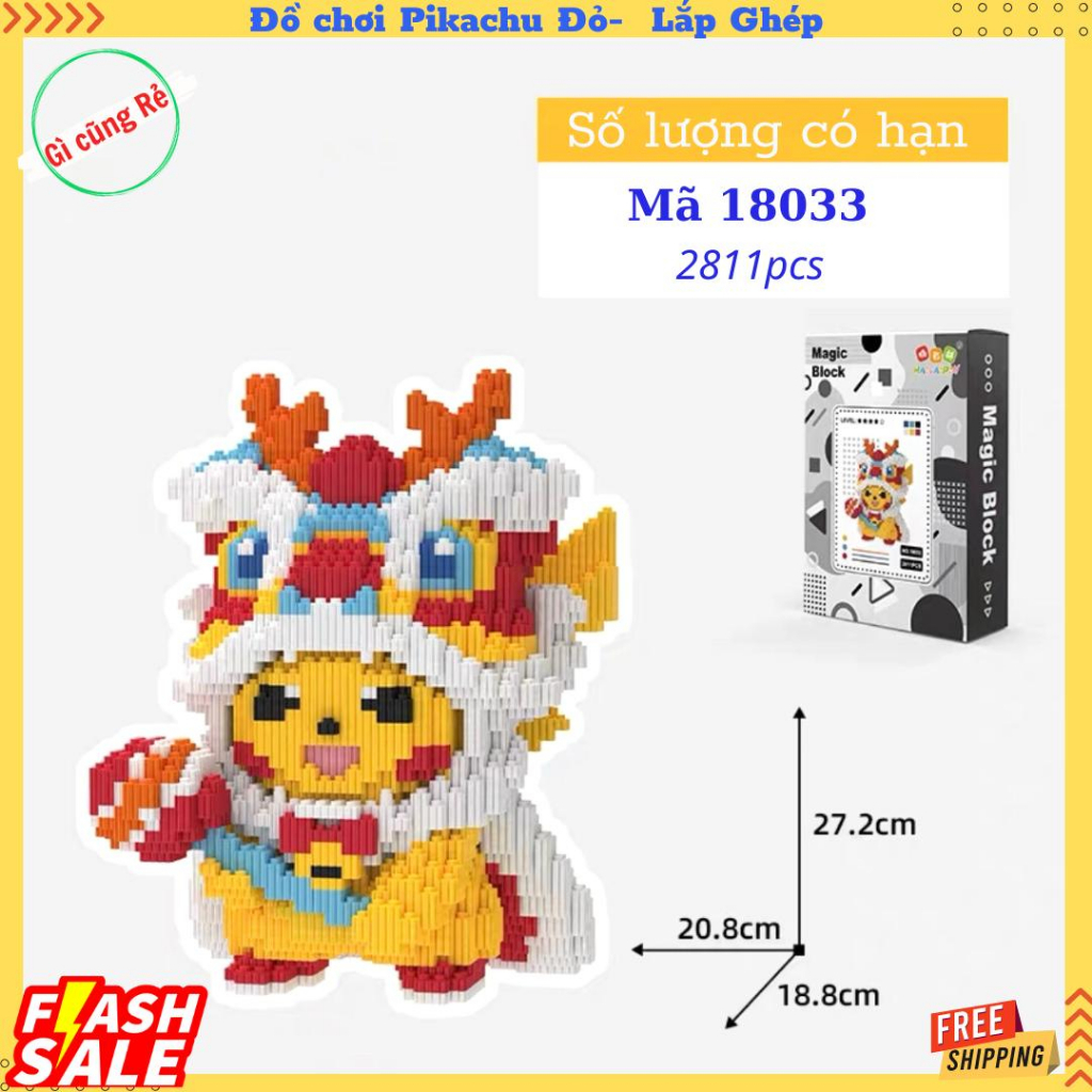 Đồ chơi lắp ghép PIKACHU Mũ Lân - Mô hình lắp ghép Pikachu Đầu mũ lân  - Cao 27cm "Linhlinh29219"