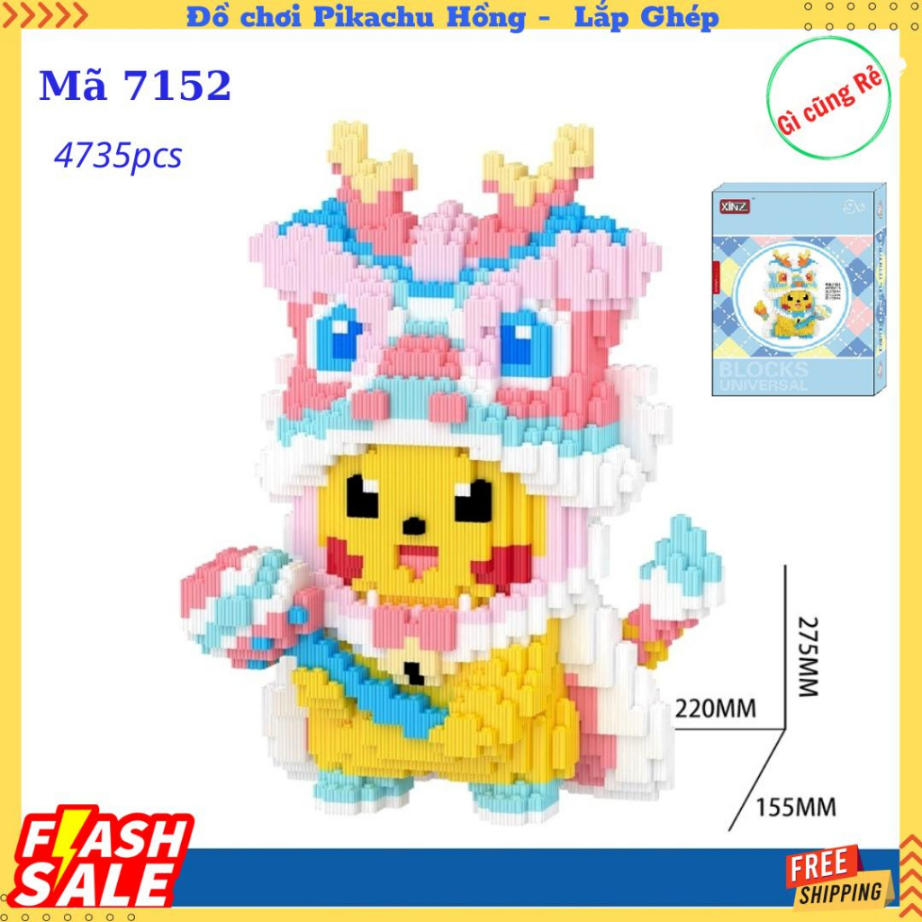 Đồ chơi lắp ghép PIKACHU Mũ Lân - Mô hình lắp ghép Pikachu Đầu mũ lân  - Cao 27cm "Linhlinh29219"