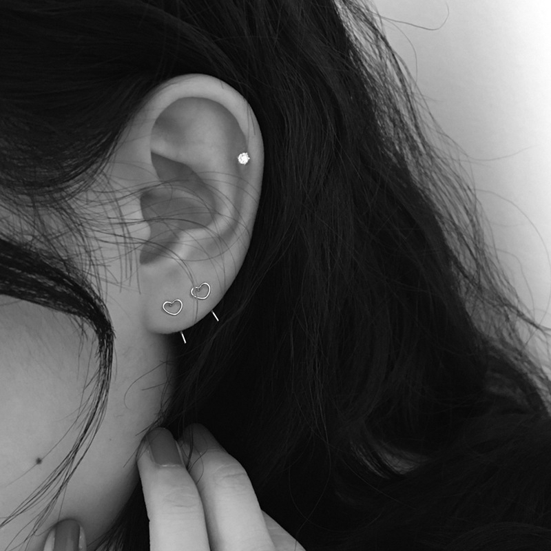 Bông tai nữ sát tai mạ bạc hình trái tim đơn giản đẹp hợp kim titan cao cấp phong cách Hàn Quốc Boho