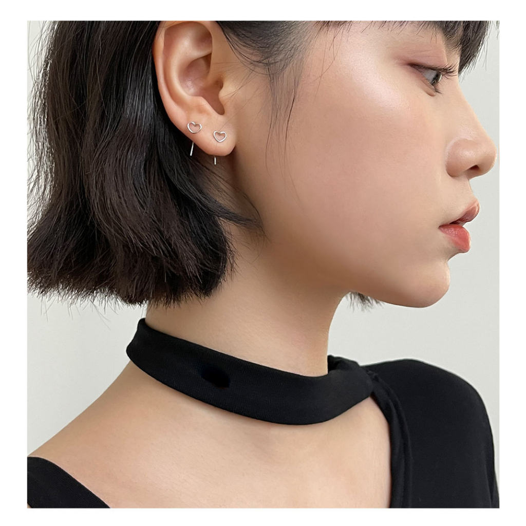 Bông tai nữ sát tai mạ bạc hình trái tim đơn giản đẹp hợp kim titan cao cấp phong cách Hàn Quốc Boho