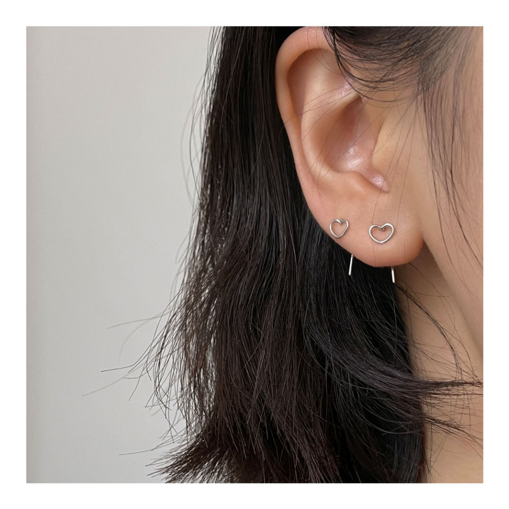 Bông tai nữ sát tai mạ bạc hình trái tim đơn giản đẹp hợp kim titan cao cấp phong cách Hàn Quốc Boho