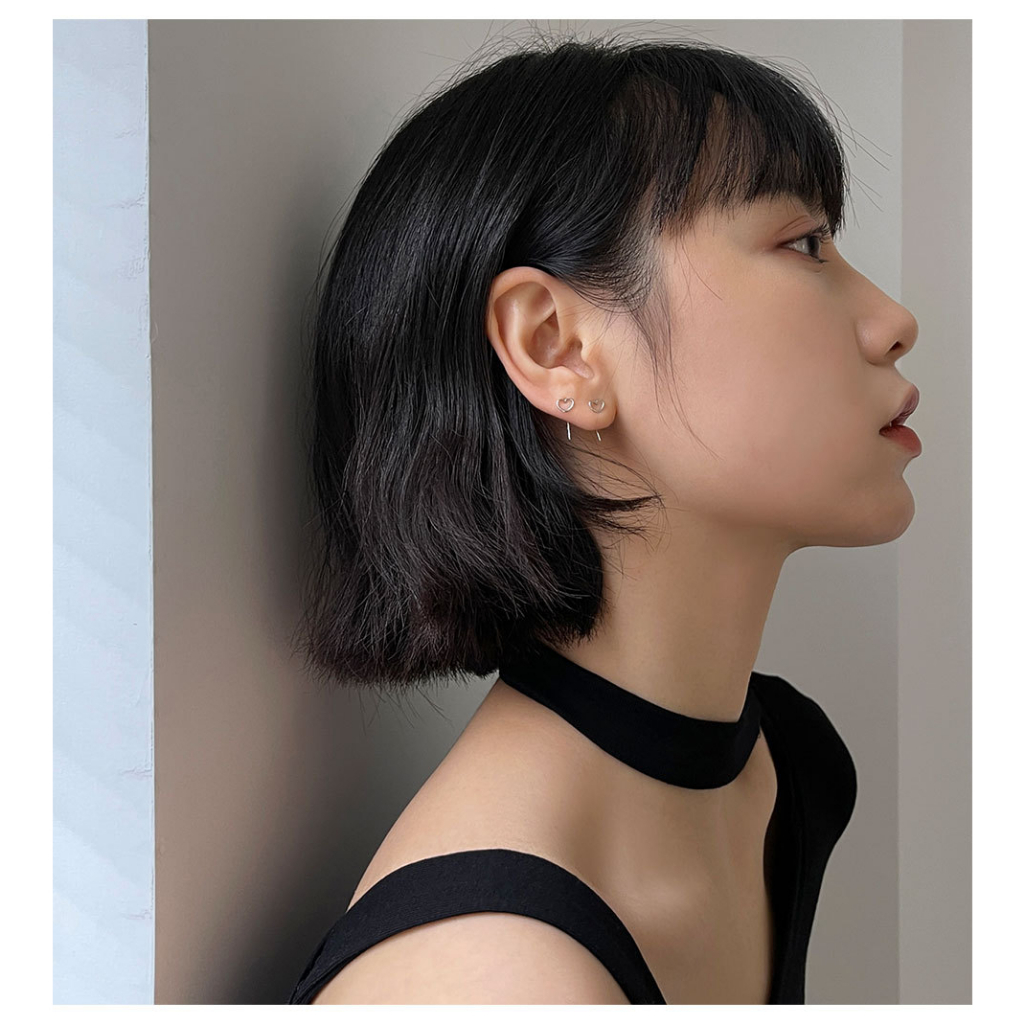 Bông tai nữ sát tai mạ bạc hình trái tim đơn giản đẹp hợp kim titan cao cấp phong cách Hàn Quốc Boho