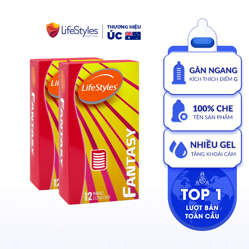 Combo 2 Bao Cao Su Gân Ngang Nổi Dập Tăng Cực Khoái Lifestyles Fantasy Thiết Kế Ôm Sát 100% Không Rách Bao - Hộp 12 bao