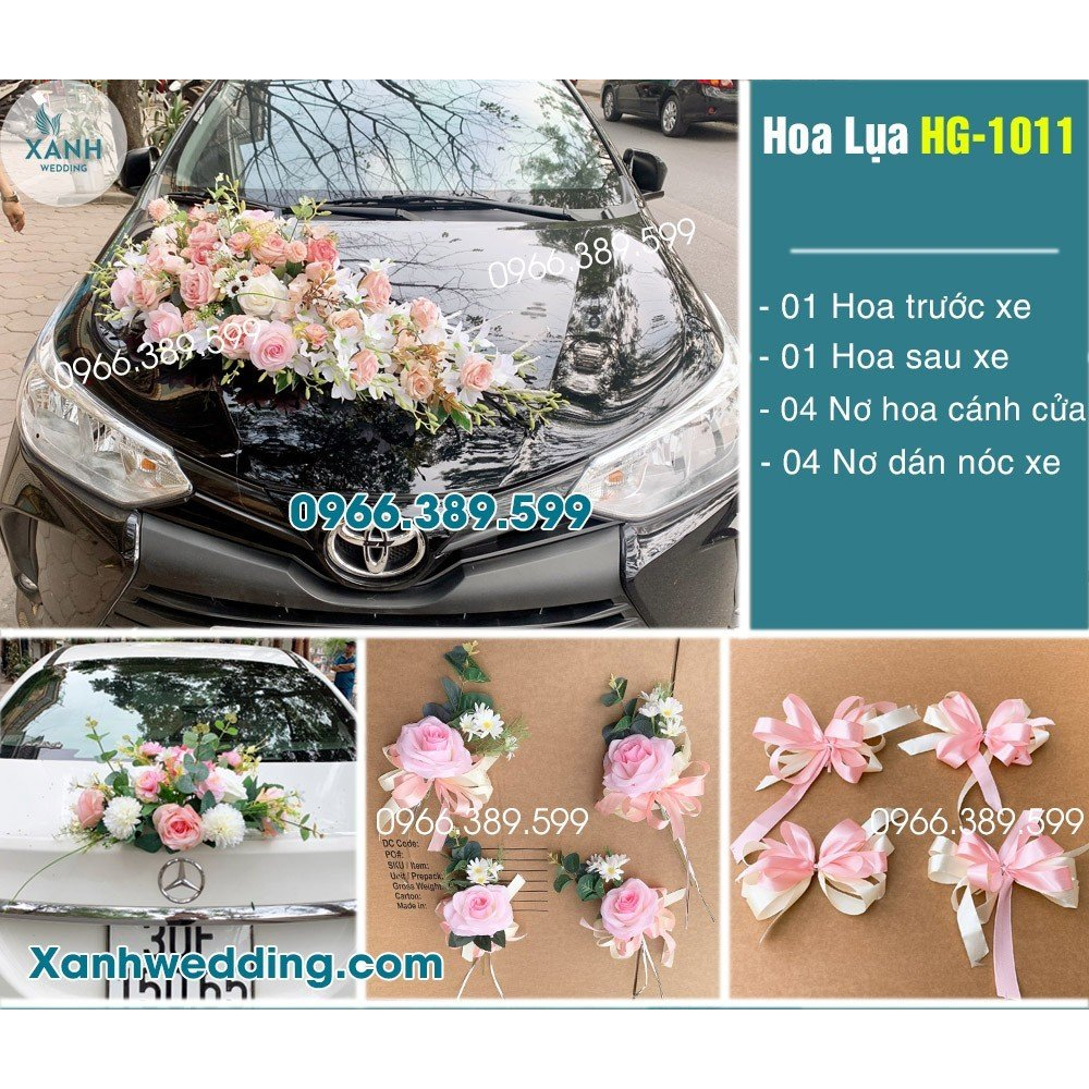 Cho Thuê Hoa Lụa Trang Trí Xe Hoa Cưới Đẹp, Trọn Bộ: Hoa Trước Xe, Hoa Sau Xe, Nơ Hoa Cánh Cửa, Nơ Nóc