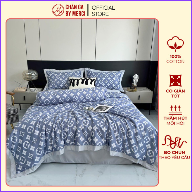 Bộ chăn ga gối Tencel 30s 5 món, chăn trần hè - Tặng Gối Ôm - Chất mát mịn by Merci