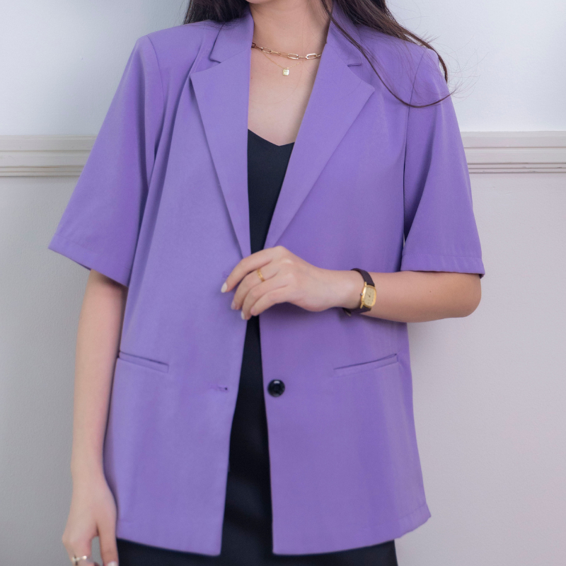 Áo vest nữ blazer tay ngắn màu tím KHÀN form chuẩn đẹp áo khoác công sở tay dài 1 lớp phong cách Hàn Quốc thanh lịch